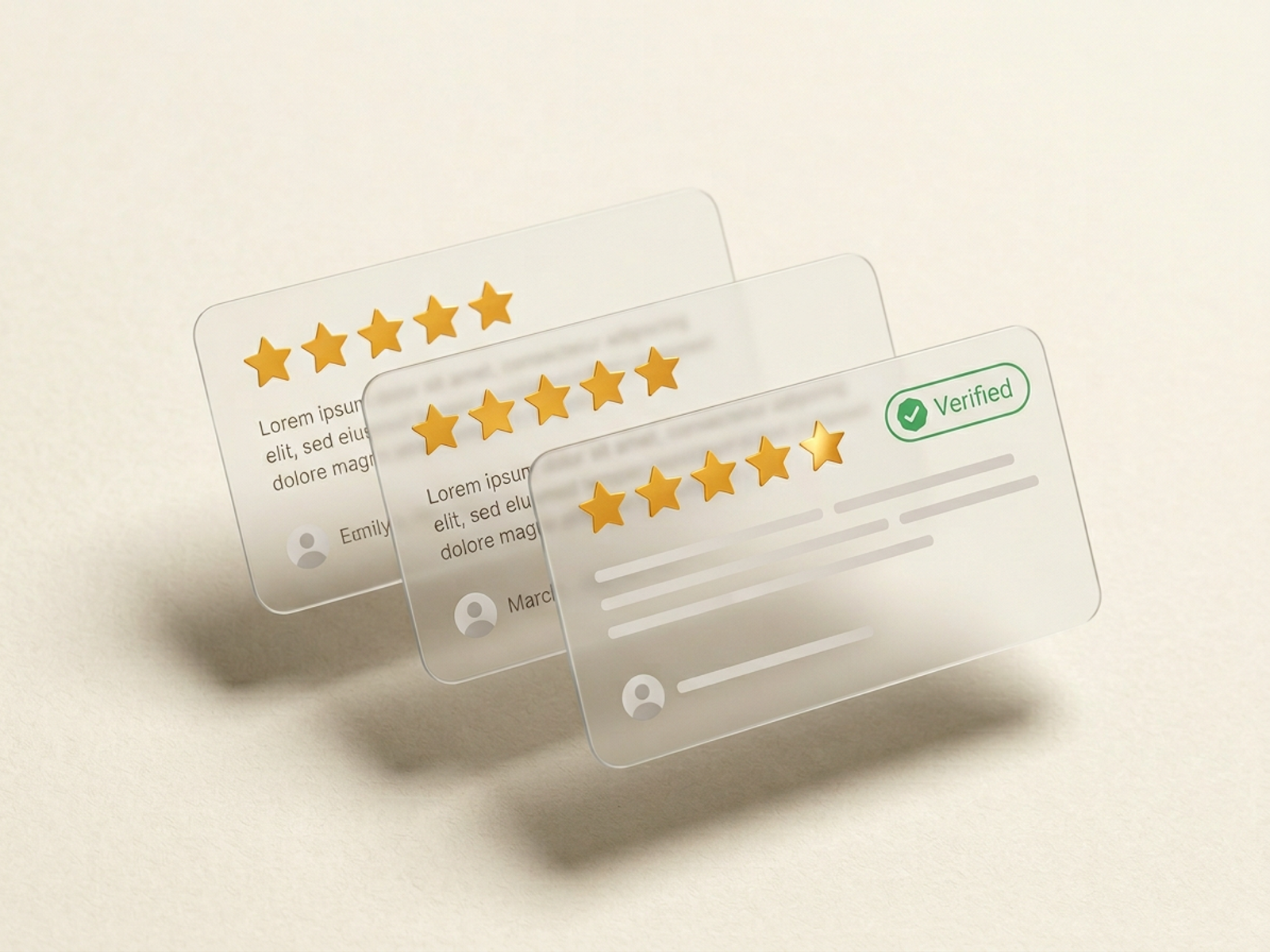 Stack of premium five-star review cards